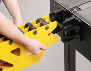 Figure 5: Bolster extensions attach to the press to provide controlled die removal and insertion. Shown is a large-die rolling liftoff bolster extension.