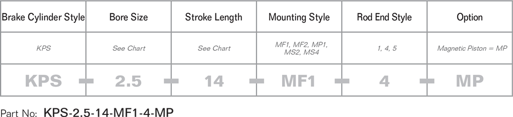 PFA Internal to Rod Pneumatic Air Braking Cylinder part number specifications