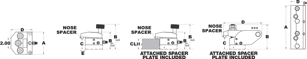 QDC fixed height ledger rocker clamp dimensional information PFA SMED