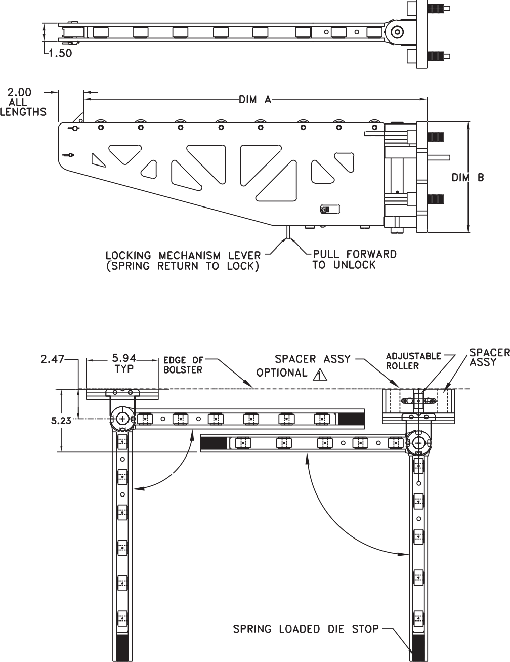 Quick Die Change QDC  Bolster Extension Swing Away