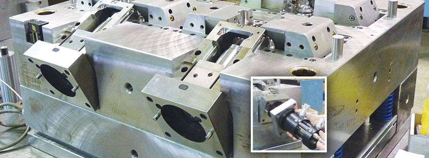 Mold slide preloading with hydraulic locking cylinder core pull system from PFA - Injection Moulding