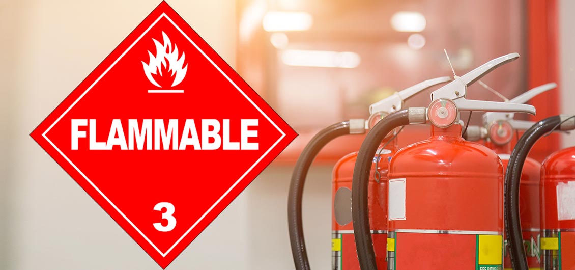 Image of a flammable working environment with flammable sign
