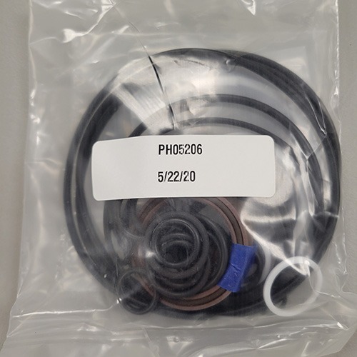 A set of O-rings and seals in a clear bag, labeled 'PH05206' with the date '5/22/20'